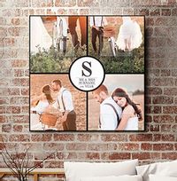 4 Photos Square Canvas Print - Black Border & Text 