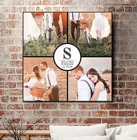 4 Photos Square Canvas Print - Black Border & Text 