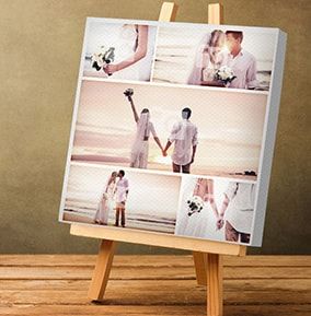 5 Photo Canvas Print with Text - Square, White Border