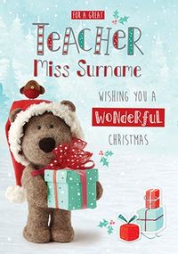 Barley Bear Teacher Personalised Christmas Card