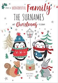 Wonderful Family Penguins Personalised Christmas Card