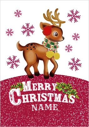 Cute Reindeer Personalised Christmas Card