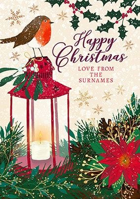Robin and Lantern Personalised Christmas Card | Funky Pigeon