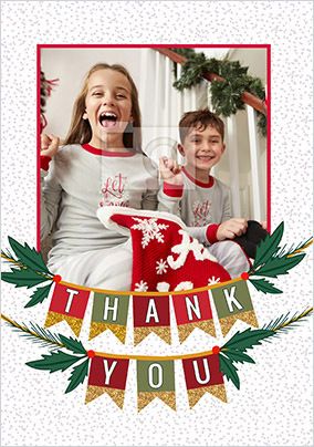 Confetti Banners Thank You Photo Christmas card