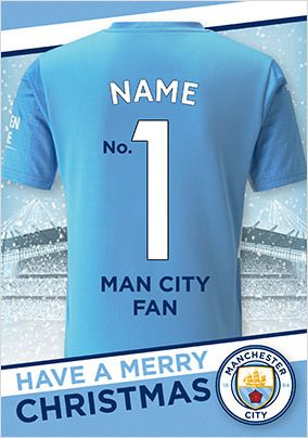 Man City Shirt Personalised Christmas Card
