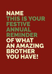 Amazing Brother Personalised Christmas card