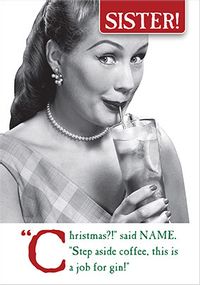Sister a Job for Gin Personalised Christmas Card