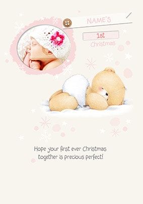 1st Christmas Baby Girl Forever Friends Photo Upload Card