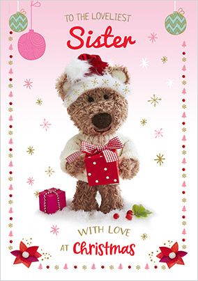 Barley Bear - Loveliest Sister Personalised Christmas Card