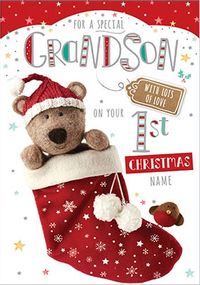 Barley Bear - Grandson's 1st Christmas Personalised Card
