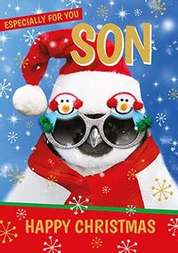 Son at Christmas Penguin Personalised Card