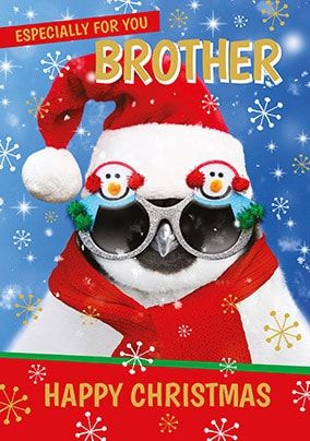 Brother at Christmas Penguin Personalised Card