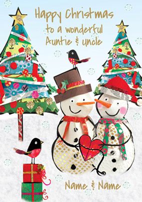 Auntie & Uncle Christmas Card - Snow Couple Paper Rose