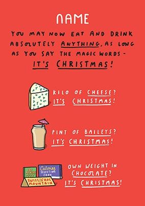 Eat & Drink Anything Personalised Christmas Card