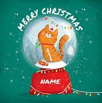 Cat Snow Globe Personalised Christmas Card