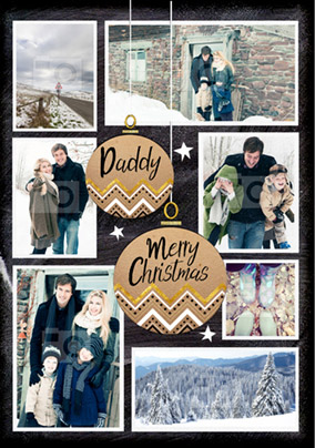 Daddy Photo Upload Christmas Card Multi - Black  Gold