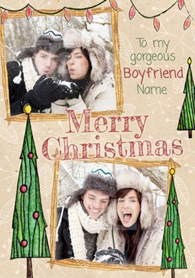Boyfriend Photo Upload Christmas Card Multi - Enchanted Forest