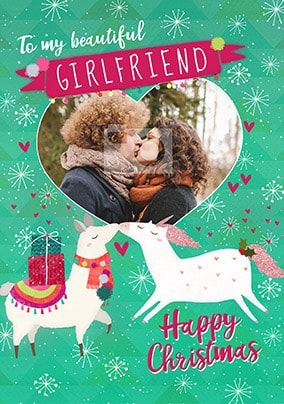 Girlfriend Llama Unicorn Photo Christmas Card