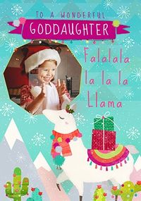 Wonderful Goddaughter Christmas Llama Photo Card