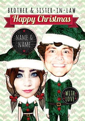 Brother & Sister-In-Law Elf Photo Christmas Card