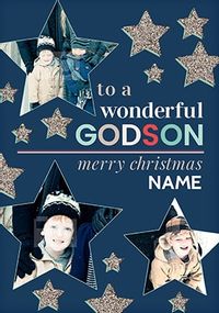 Tap to view Wonderful Godson Christmas Photo Stars Card
