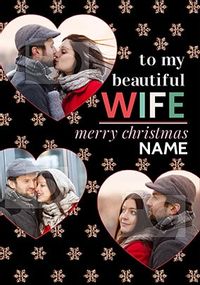 Beautiful Wife Christmas Photo Hearts Card