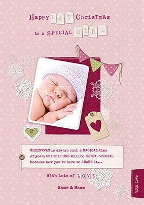 Special Girl 1st Christmas Photo Card