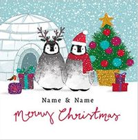 Special Couple Christmas Penguins personalised Card