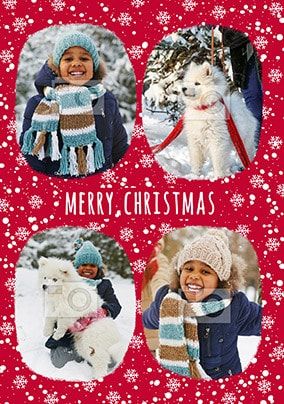 Snowflakes Merry Christmas 4 Photo Card