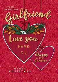 Tap to view Girlfriend Heart Bauble personalised Christmas Card