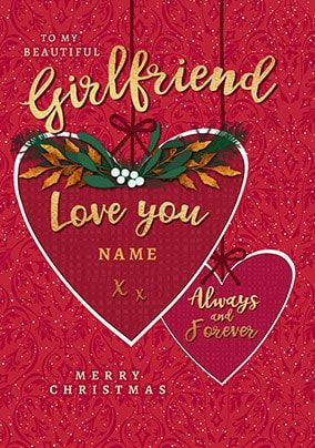 Girlfriend Heart Bauble personalised Christmas Card