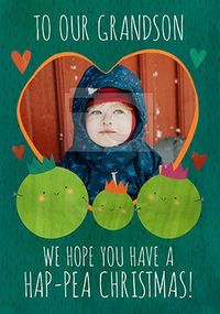 Ha-Pea Christmas Grandson personalised Christmas Card