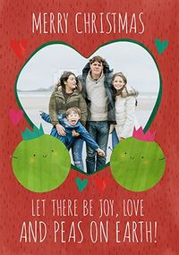 Joy, Love and Peas on Earth personalised Christmas Card