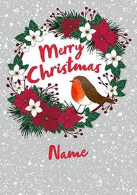 Little Robin Wreath personalised Christmas Card