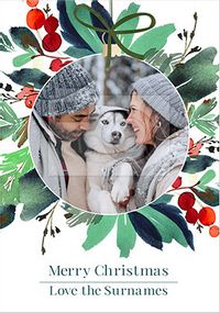 Merry Christmas Berries and Blooms Photo Card