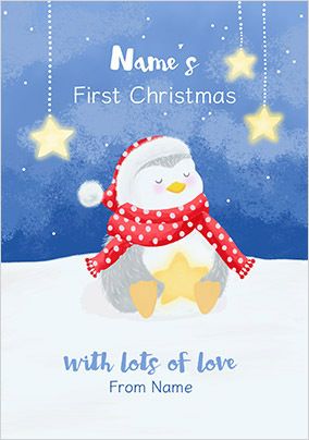 1st Christmas Cute Penguin Personalised Card