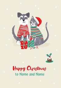 Dog and Cat Merry Christmas Personalised Card