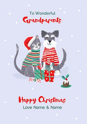 Grandparents Dog and Cat Personalised Christmas Card