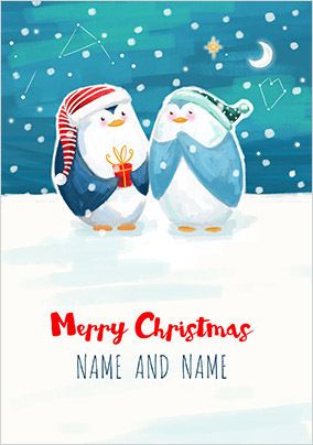 Happy Christmas personalised  Penguin Couple Card