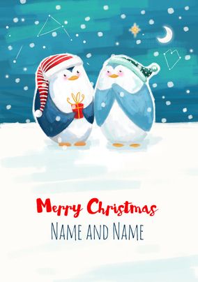 Merry Christmas Cute Penguins Personalised Card