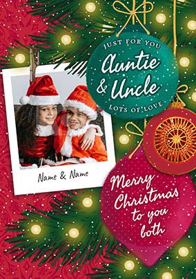 Auntie & Uncle Christmas Baubles Photo Card
