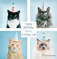 Tap to view Cats in Party Hats personalised Birthday card - Crazy Cat