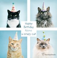 Cats in Party Hats personalised Birthday card - Crazy Cat