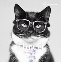 Cat in glasses new job personalised card