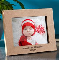 Tap to view Baby's First Christmas Personalised Wooden Photo Frame - Landscape