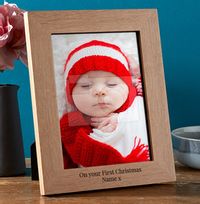 Tap to view Baby's First Christmas Personalised Wooden Photo Frame - Portrait
