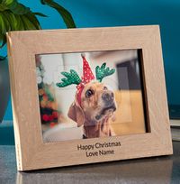 Happy Christmas With Pet Personalised Wooden Photo Frame - Landscape