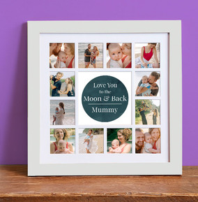 Mother's Day Photo Frame Collage Gift - Love You To The Moon and Back Mummy White (12x12)