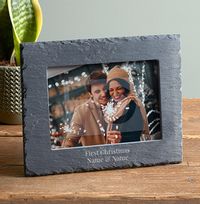 Tap to view First Christmas Personalised Slate Photo Frame - Landscape
