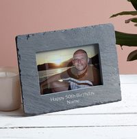 Tap to view 50th Birthday Personalised Slate Photo Frame - Landscape